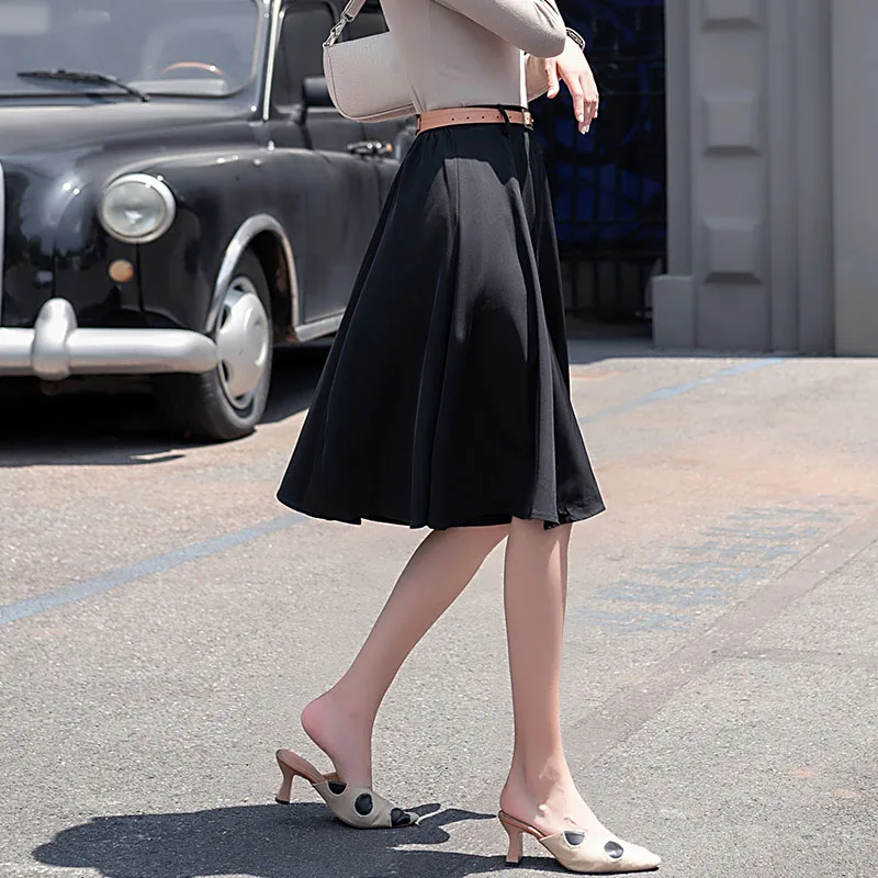 

Women's Skirt Fashion Elegant Black High Waist Office Lady Women A-line Skirts Simple Slim All-match Knee-length Women Skirt