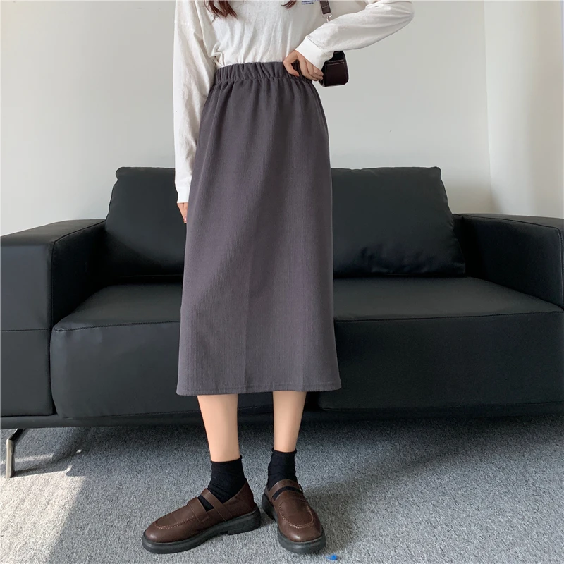 

Gray Mid-length skirt female 2020 autumn new Korean style high waist loose slim one-step skirt