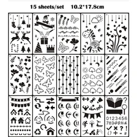 15pc painting stencil coloring embossing stencils diy scrapbooking album decorative drawing template reusable lace ruler