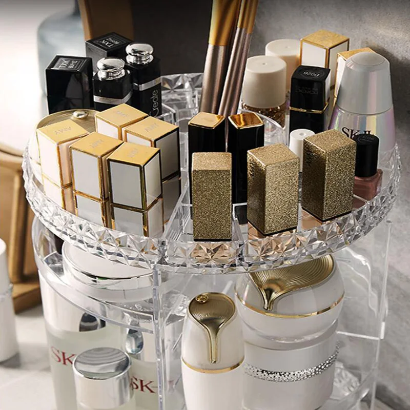 

Transparent Makeup Storage Box Rotatable Cosmetic Storage Rack Desktop Skin Care Product Rack Lipstick Finisher Storage Box