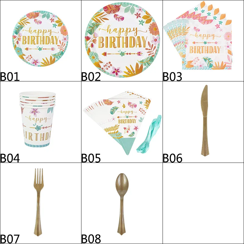 

Birthday party disposable tableware Paper towel plate cup plastic knife and fork Baby shower party tableware decoration Supplies