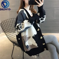 women black cardigan sweater 2020 fall soft cotton loose knitted hot tide v neck thick winter korean casual simple chic jacket