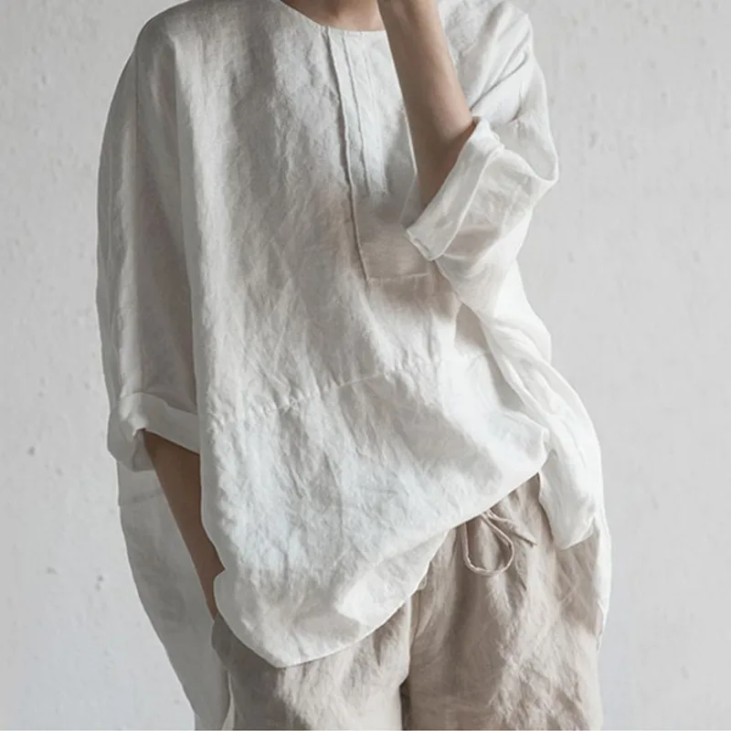 

Women T Shirt Round Neck Cotton and Linen Fork Half Sleeve Casual Pullover Y2k T Shirts for Women