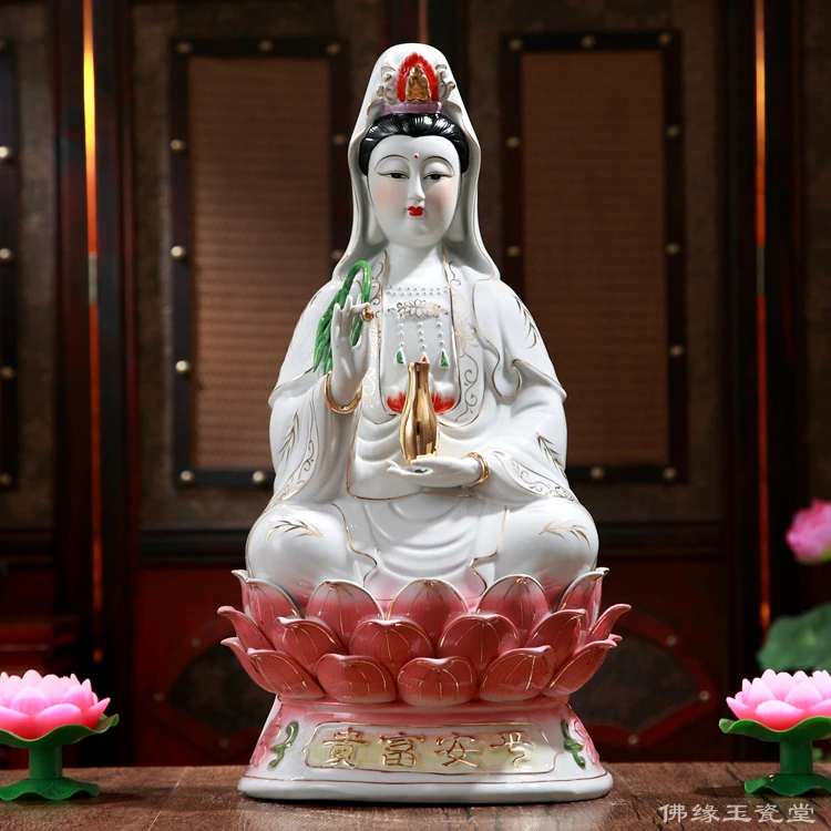 

Sitting On The Lotus Avalokiteshvara Buddha Guanyin Sculptures Ceramic Peace And Prosperity Bodhisattva Open Light Statue Decor