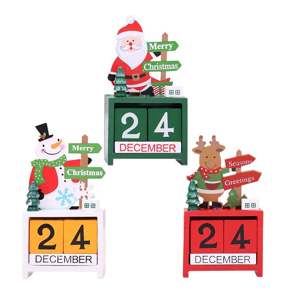 

Merry Christmas Wooden Painted Santa Calendar Desktop Decoration Home Christmas Decoration Navidad 2021 New Year Gift Noel 2022