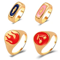 fashion dripping oil ring cherry satellite flame index finger ring cute metal ring female gold ring