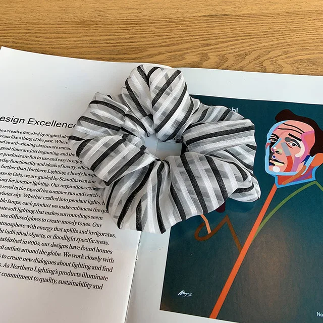 

Spring and summer new candy color stripes super large organza sweet girl large intestine hair ring hair accessories