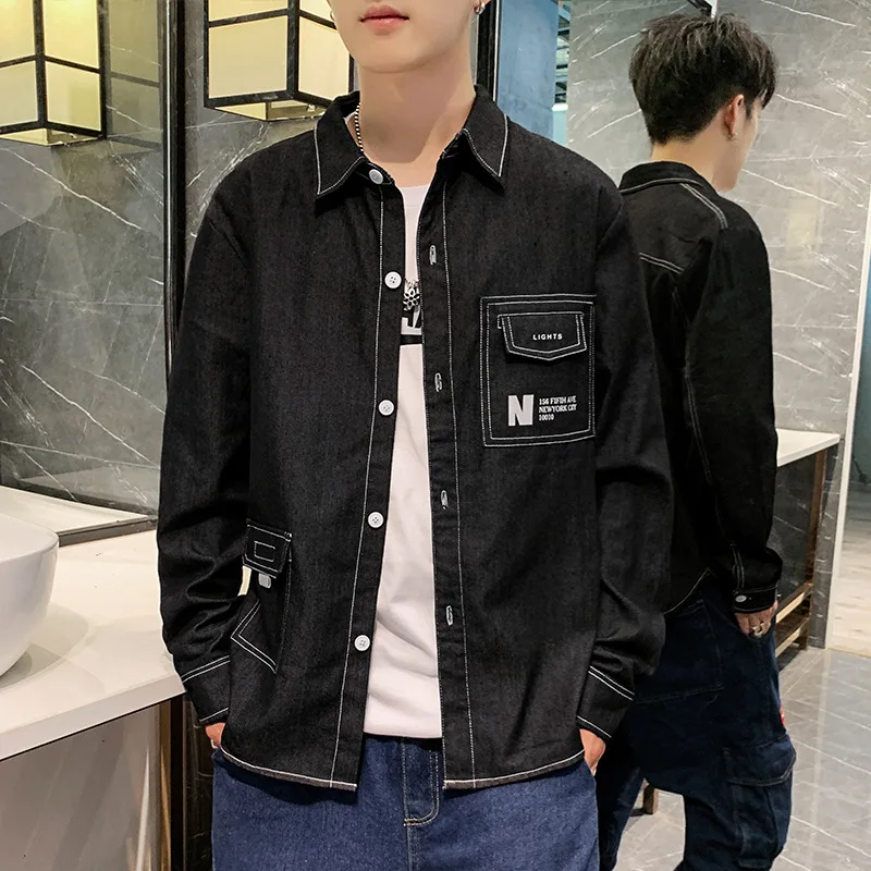 

Spring and Autumn New Men's Long-sleeved Shirts Korean Style Trendy Youth Cotton Casual Workwear Thin Jacket G05