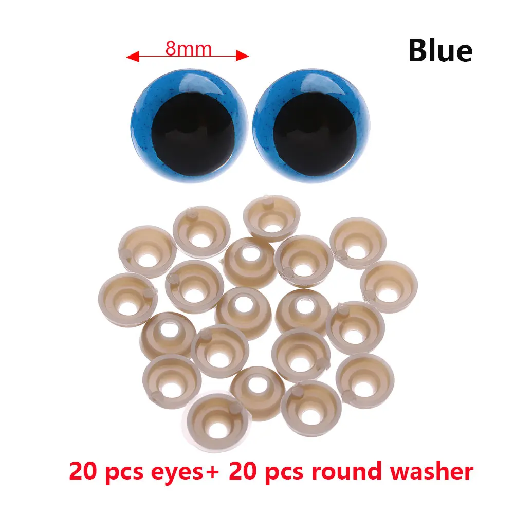 8mm 20 шт./пар 8/10/мм 7 цветов круглые пластиковые куклы безопасные глаза медведь животные блестящие аксессуары для глаз куклы части игрушки с шайбой - Цвет: 8mm