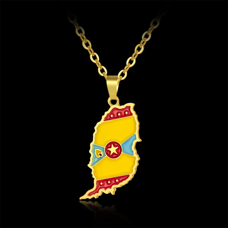 Мода золотой цвет Гренада карта кулон в форме флага ожерелье и цепи из