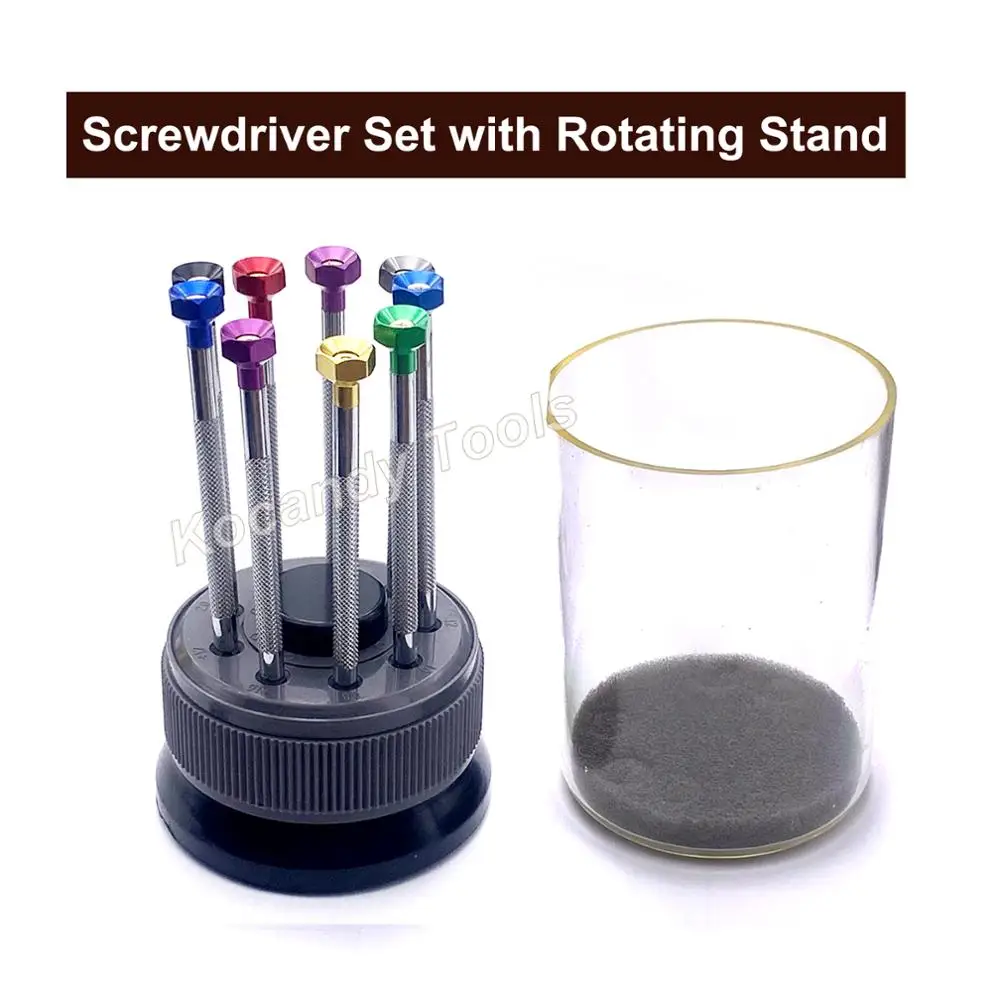 Watch Repair  9 pcs Screwdriver Set  with Rotating Stand and Replacing Tips Flat Head and Phillips Head Watch Tool Kits