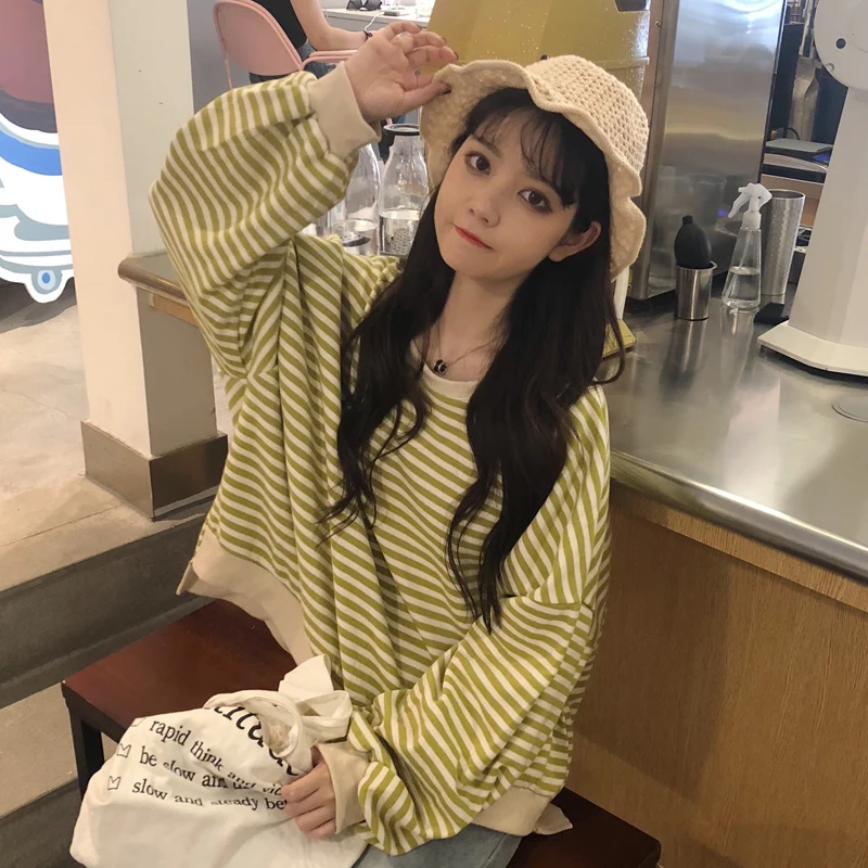 Толстовка Женская в полоску с длинным рукавом|Женские толстовки и свитшоты| |