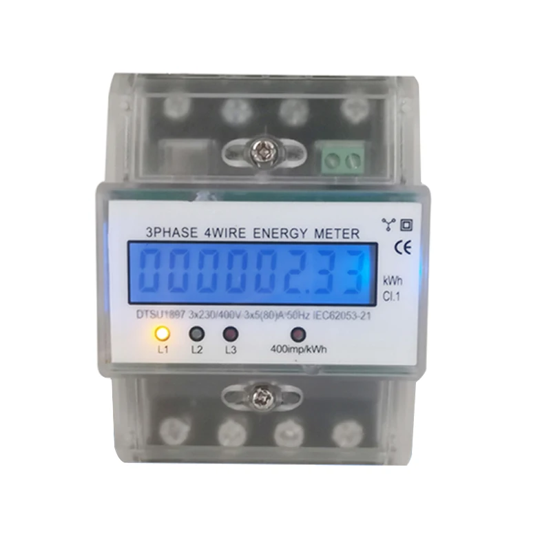 

DIN Rail 3-Phase 4-Wire Electronic Watt Energy Meter Wattmeter 5-100A AC 50Hz Backlit Display Three-Phase Four-Wire Energy Meter
