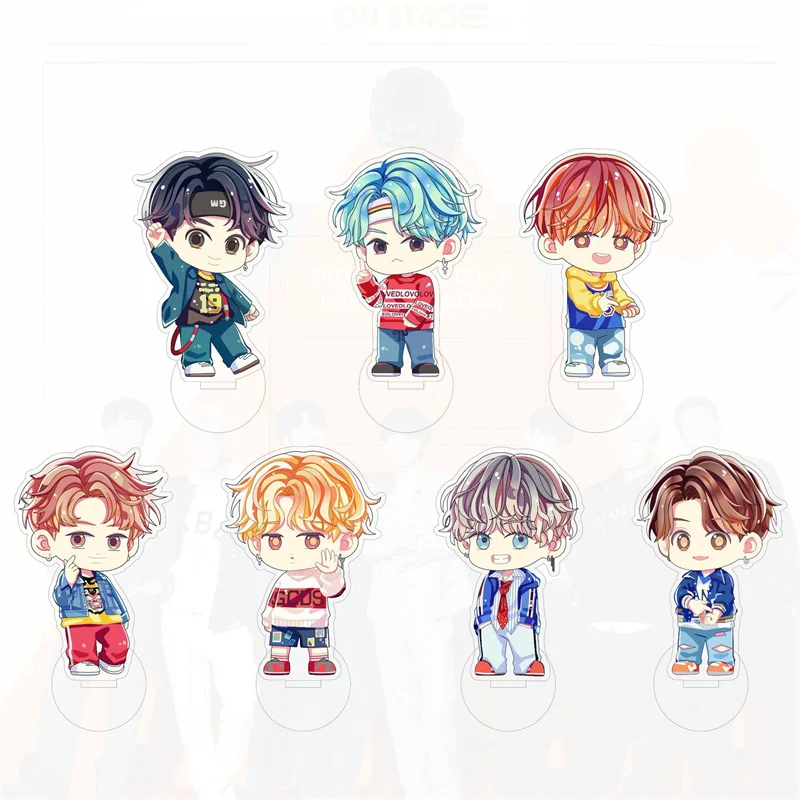 

KPOP Bangtan boys Cartoon Acrylic Stand Cute Q Version Double Sided HD Standing Desktop Decoration Fans Collection Birthday Gift