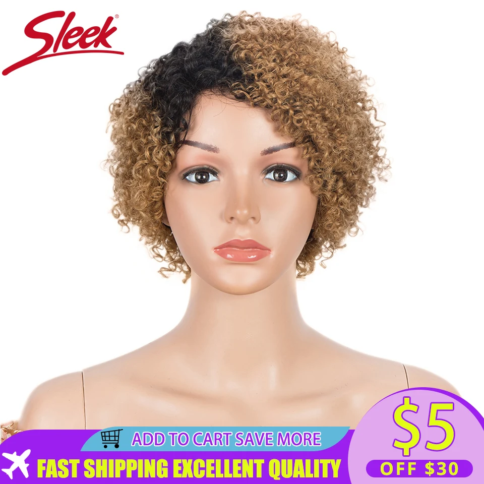 

Sleek Short Human Hair Wigs For Women Curl Lace wigs Remy Brazilian Hair Kinky Curl Wigs Ombre Colored Pixie Cut Lace Part Wig