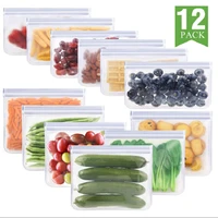 12pcslot silicone food bag frosted peva silicone food fresh keeping bag reusable freezer zipper leakproof top fruits bag xb 133