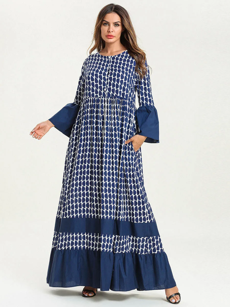 Женское платье макси Abaya дубай голубое мусульманское кафтан турецкая исламская
