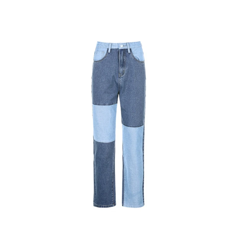 

2021 Fall European And American New Style Women's Casual All-Match Stitching Color Contrast Straight Slim Jeans Women