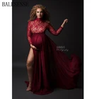 Кружевные платья для беременных для фотосессии, элегантное боди с длинным рукавом + Платье макси с высоким разрезом для беременных, платье для фотосессии