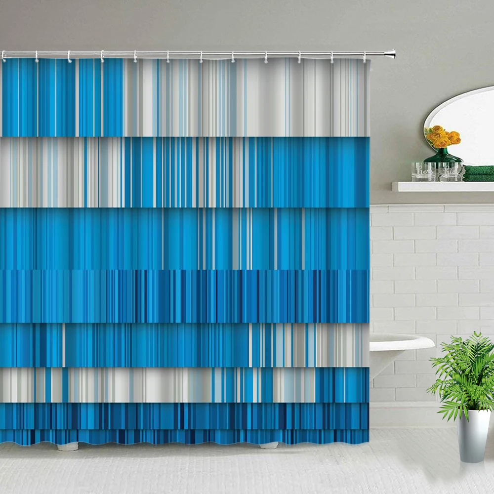 

Wave Stripe Shower Curtain Colorful Rainbow Printing Waterproof Fabric Geometric Bath Curtains Bathroom Decor Cloth With Hooks