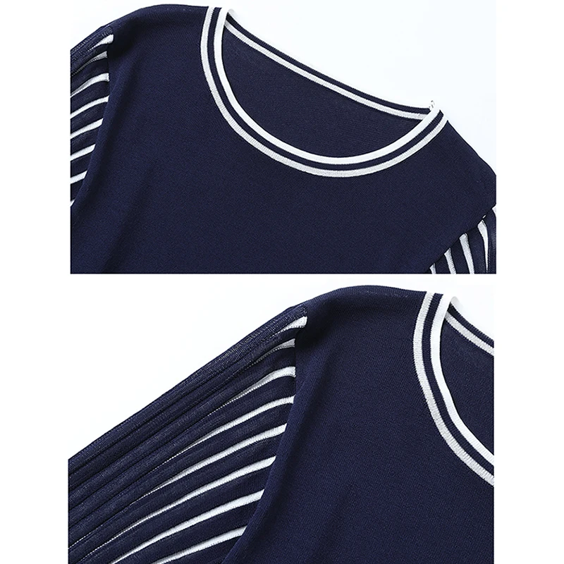 Autumn Knit Sweater Women 2021 Loose Casual Korean Middle Age Women's Pullover Dark Blue Vintage | Женская одежда