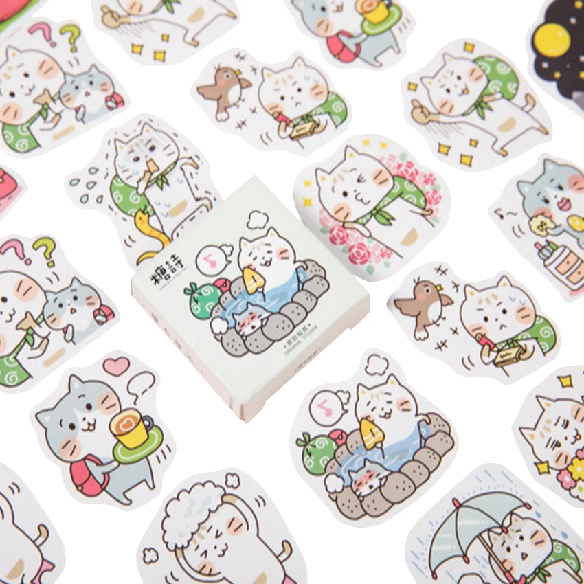 45 шт./упак. новые милые наклейки Животные липкий Бумага Kawaii Cat Еда наклейки украшения Дневник для скрапбукинга, школьные принадлежности - Цвет: Cartoon Cat