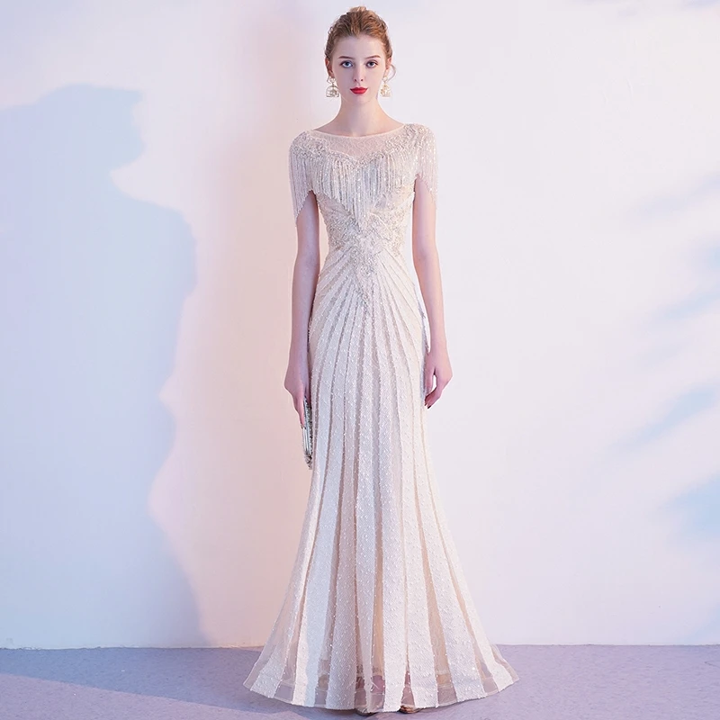 

Sexy Mermaid Lace Netting Crystals Beading Off Shoulder Evening Dresses Formal Prom Floor Length Sweep Train Zipper Back