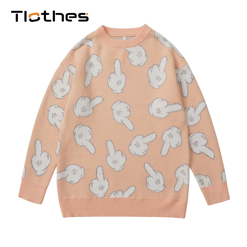 

Winter Brand Sweaters Men's Clothing Big Hands Print Sweater Mens Crew Neck Pullovers Jacquard Pattern Knitted Men Loose Jumpers
