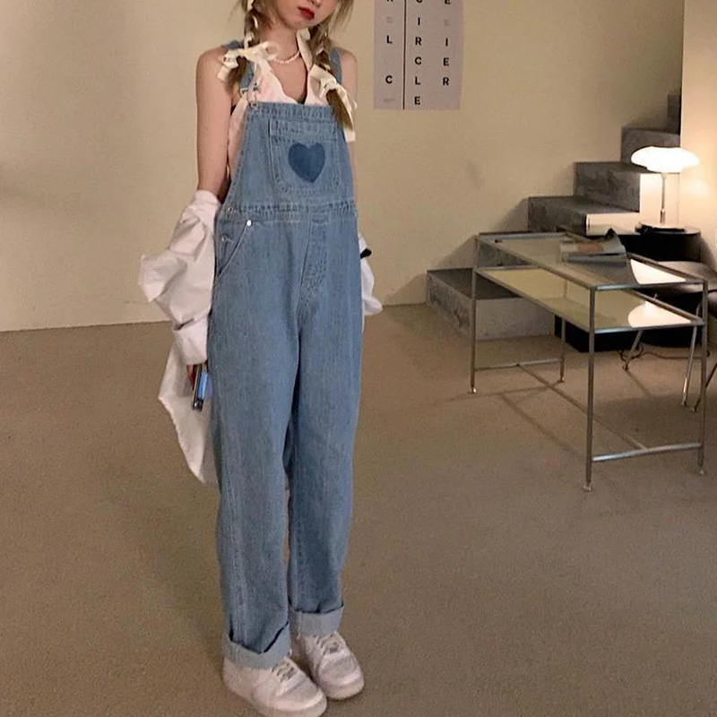 Women Denim Jumpsuits Sweet Vintage Spliced Japan Style Kawaii Streetwear Overalls Fashionable Loose Leisure Harajuku Students |