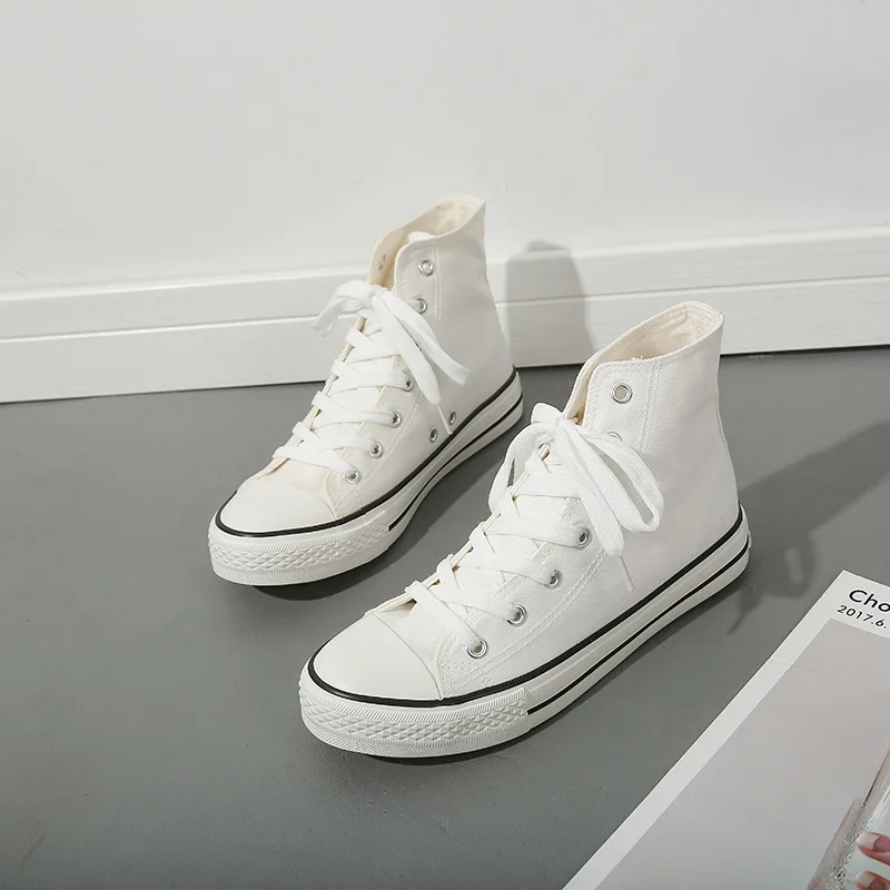 

Spring and autumn new high-top pure white canvas shoes women's board shoes student hand-painted all-match women's shoes