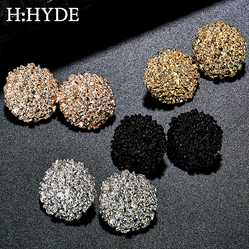 H:HYDE круглые овальные металлические серьги гвоздики золотого цвета в стиле панк