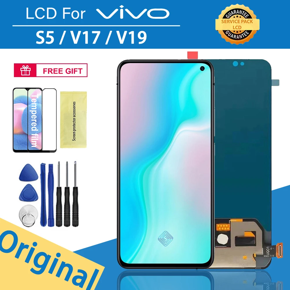 100% probado 6,44 "pantalla Original para Vivo S5 LCD MONTAJE DE digitalizador con pantalla t&aacute;ctil para Vivo S5 V1932A... V1932T Display Replacement-0
