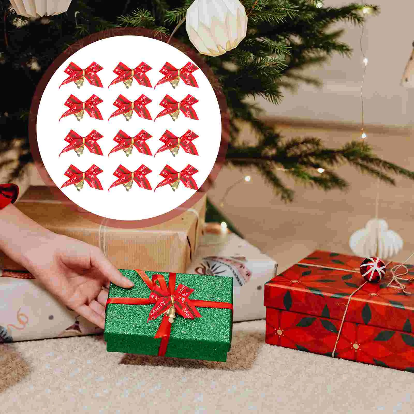 

24pcs Christmas Ribbon Bells Exquisite Bow Ribbons Gift Decorating Bow Bells