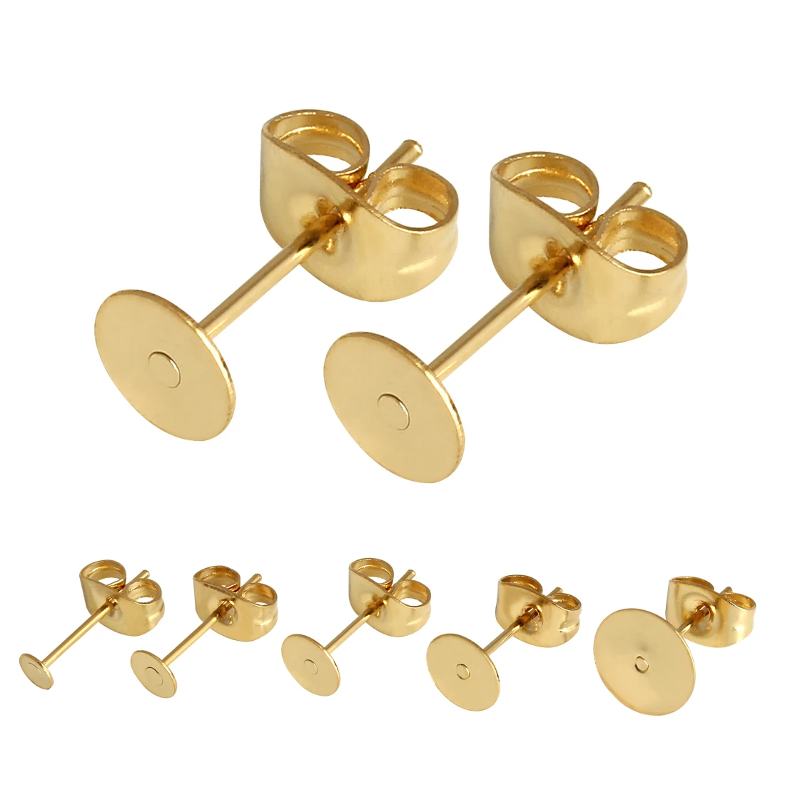 

50-100PCS Silver Gold Stainless Steel Blank Post Earring Studs Base Pins With Earring Plug Findings for DIY Jewelry Making