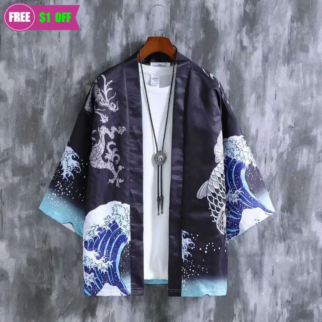

Street Cardigan Men Yukata Women Japanese Kimonos Summer Traditional Unisex Harajuku Beach Loose Thin Sun-protective Shirts