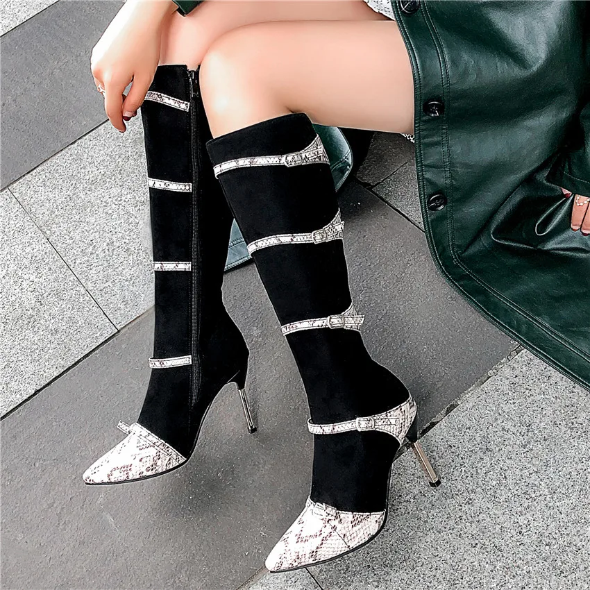 Сезон весна-осень Женские сапоги до колена Обувь на высоких каблуках Дамские