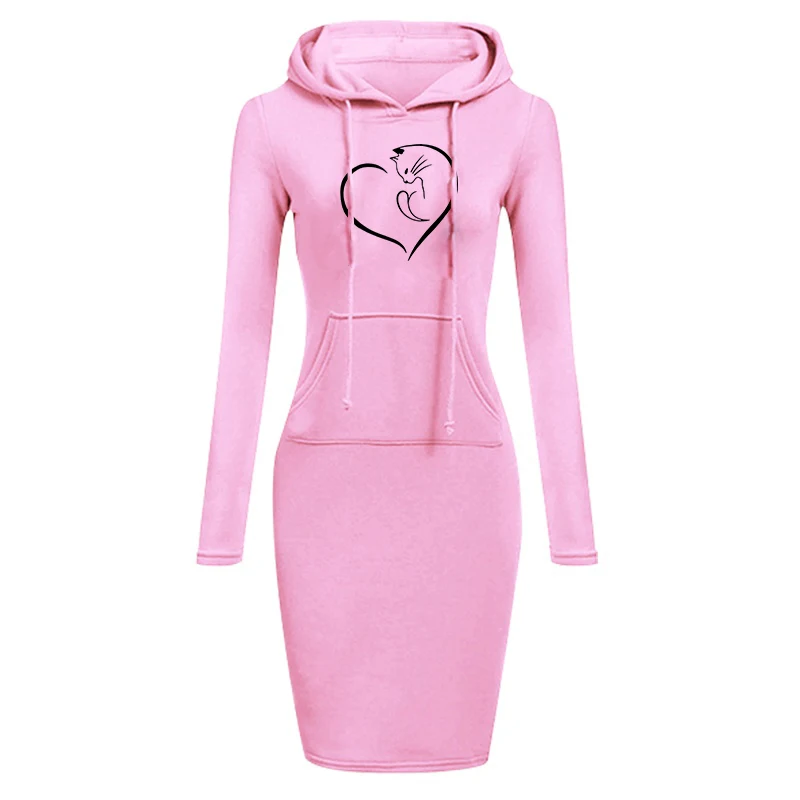 

Женское длинное платье-свитшот с принтом кошки