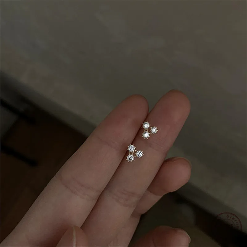 

925 Sterling Silver Korean Version 14k Gold Plating Earrings For Women Pavé Zircon Triangle Earrings Fashion Classic Jewelry