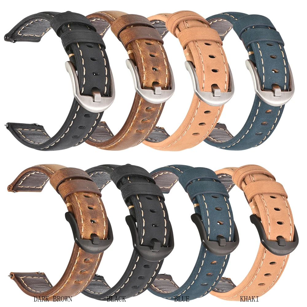 BEAFIRY Crazy Horse Calfskin Leather Watch Band 20mm 22mm 24mm Straps Watchbands Dark Brown Light brown Black Blue Green Belt