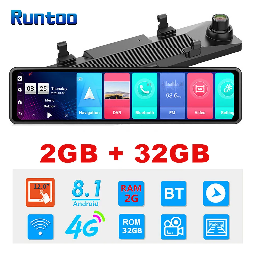 Видеорегистратор в зеркало заднего вида 12 дюймов 2 Гб + 32 ГБ Android 8 1 4G ADAS Wi Fi Full HD