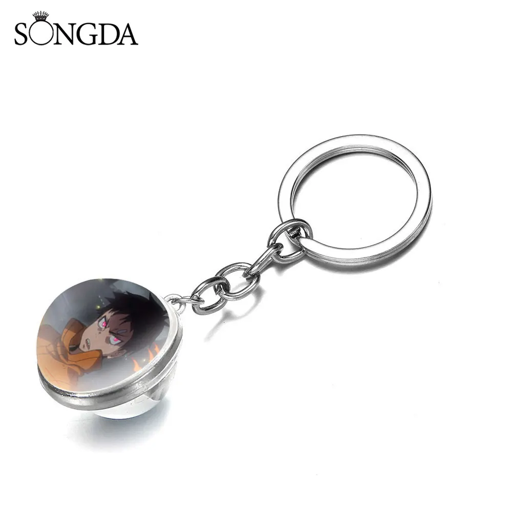 

Japan Anime Enn Enn No Shouboutai Fire Force Double Sided Picture Glass Ball Keychain Pendant Key Ring Collection Jewelry Gifts