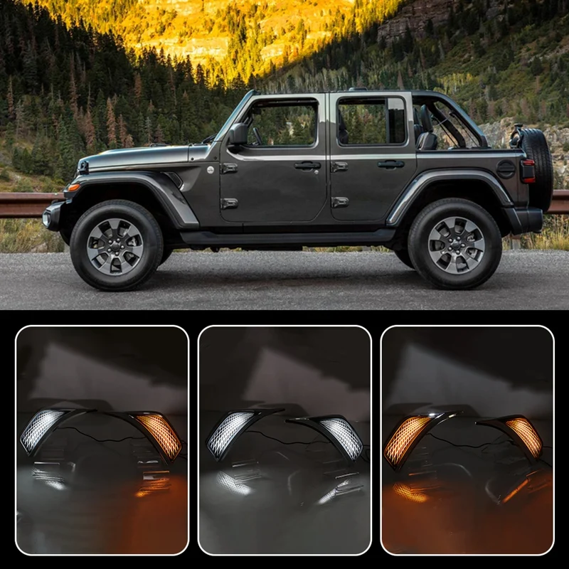 

Автомобильные Боковые габаритные огни, огни для крыльев, парковочные огни для Jeep Wrangler 2018-2020, желтые поворотники, серебряные