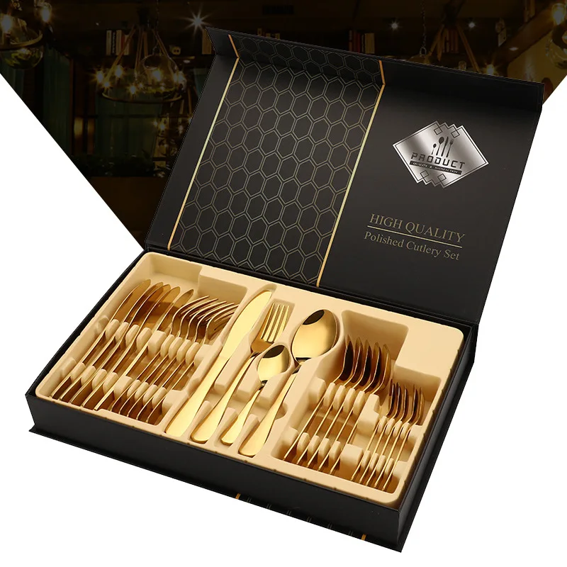 

24Pcs Table Tableware Set Stainless Steel Cutlery Set Kitchen Knives Forks Spoons Set Luxury Dinnerware Set for Dinner Wedding