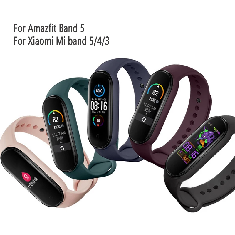

Strap For Amazfit Band 5 Xiaomi Mi band 6 5 4 3 print silicone wrist strap miband 5 Replacemet wristband for Mi band4 bracelet