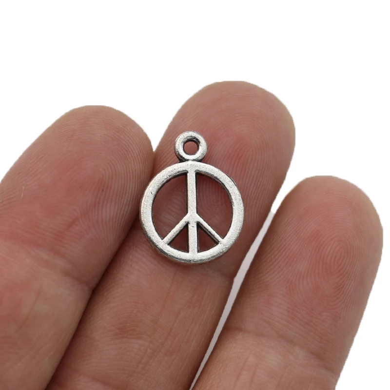 

JAKONGO Silver Plated Peace Sign Charms Pendants for Jewelry Making Bracelet DIY Accessories 14mm 20pcs