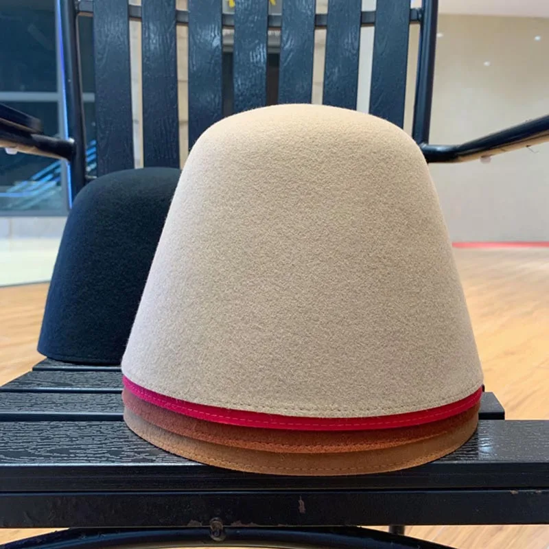 

Soild Color Slouchy Warm Women Hats 100% Wool Neat Brim Winter Bucket Cloche Hat Felt Cone Hood millinery Fascinators Block Base