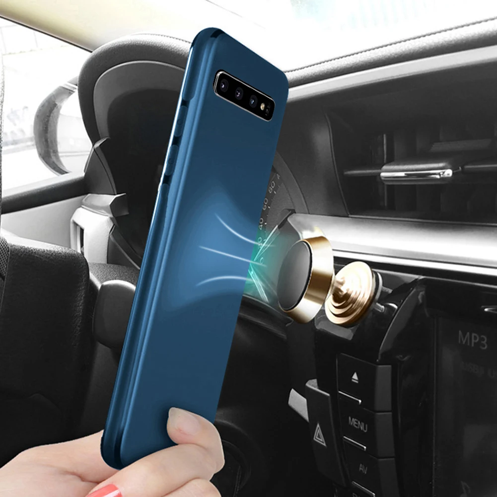 Blue Магнитный автомобильный чехол для телефона samsung Galaxy S10 Plus S10e huawei P30 mate 20 mate 30 Pro Магнитная пластина Мягкий ТПУ противоударный чехол - Цвет: Blue