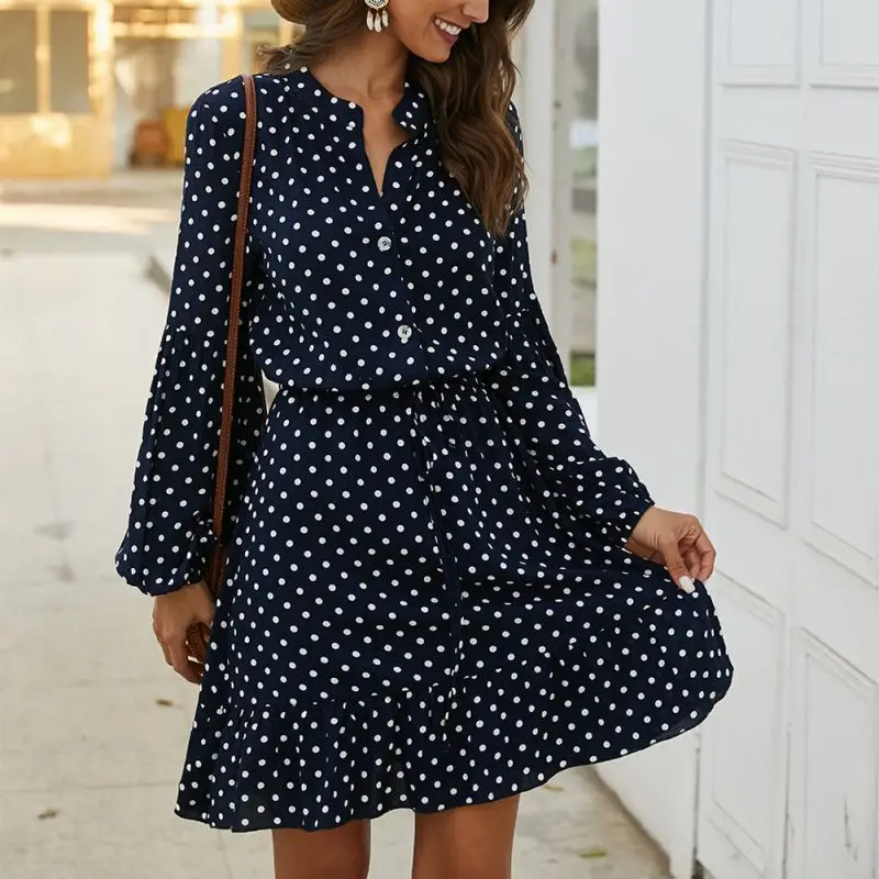 Модные платья новинка пуловер с воротником сексуальное платье в горошек