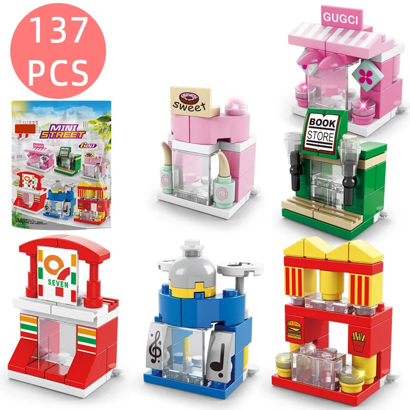 

6IN1 137pcs Mini Street view Shop Building blocks City Architecture series Store Bricks Assembling Toys For Children