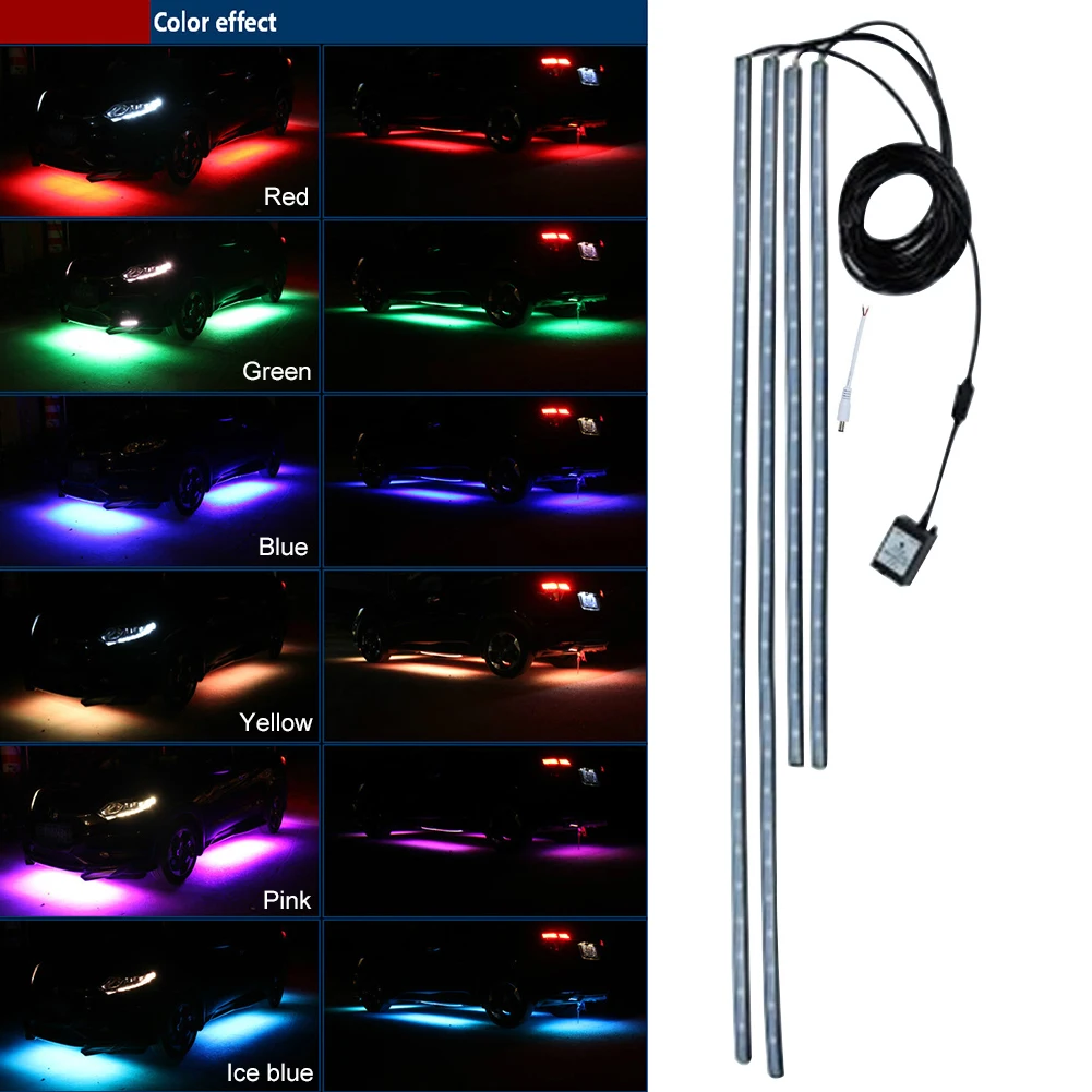 

4PCS 12V IP65 Bluetooth App Control RGB LED Strip Under Car 60 90 Cm Tube Underglow Underbody System Neon Light Dropshipping